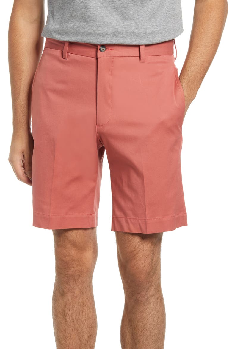 Charleston Khaki Flat Front Stretch Poplin Shorts, Main, color, CHARLESTON BRICK