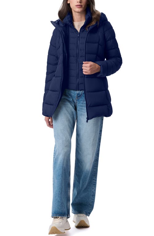 Bernardo Hooded Puffer Jacket With Bib In Navy