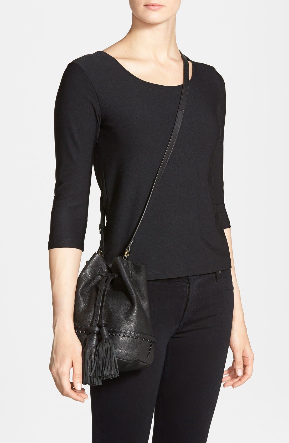 'Leigh' Leather Crossbody Bag, Alternate, color, BLACK