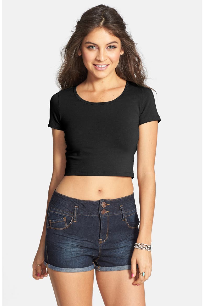 Crop Cotton Tee, Main, color, BLACK