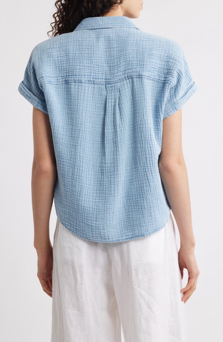 beachlunchlounge Rosalia Tie Front Cotton Top, Alternate, color, Blue Acid Wash