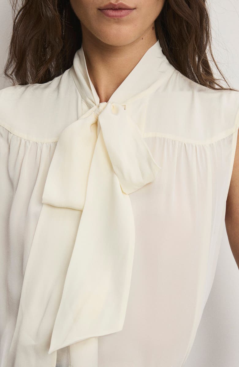 Veronica Beard Magnolia Tie Neck Sleeveless Button-Up Shirt, Alternate, color, Dove