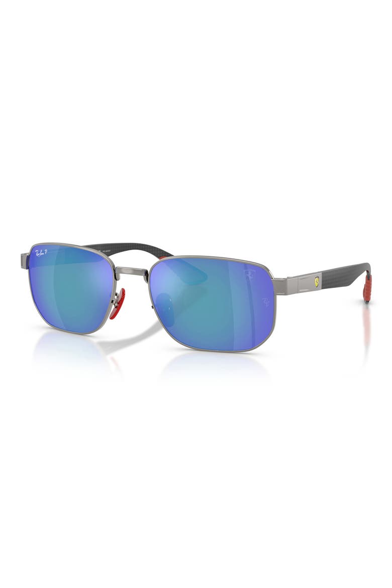 x Scuderia Ferrari 59mm Polarized Mirrored Irregular Sunglasses, Alternate, color, GUNMETAL / POLAR GREY