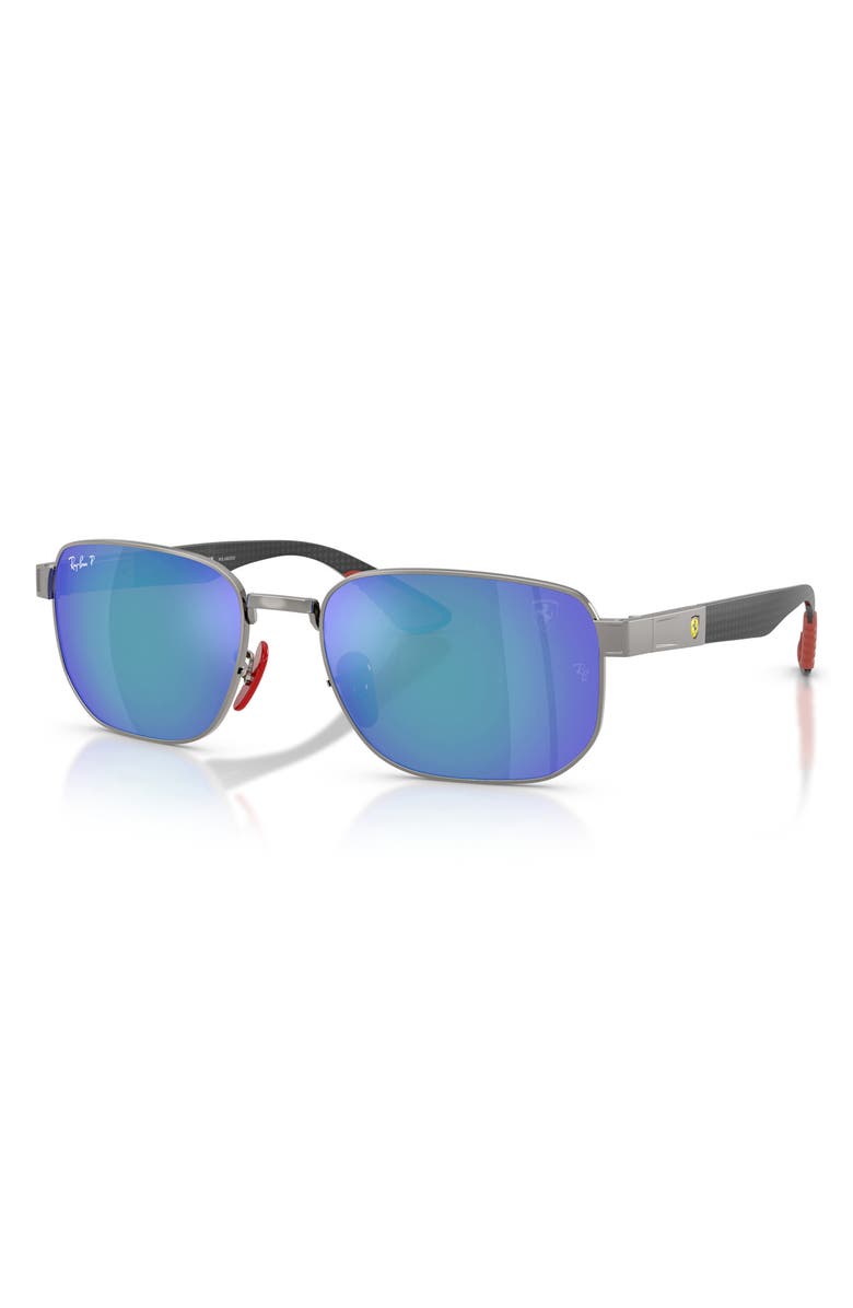 Ray-Ban <p>x Scuderia Ferrari 59mm Polarized Mirrored Irregular Sunglasses</p>, Alternate, color, Gunmetal / Polar Grey