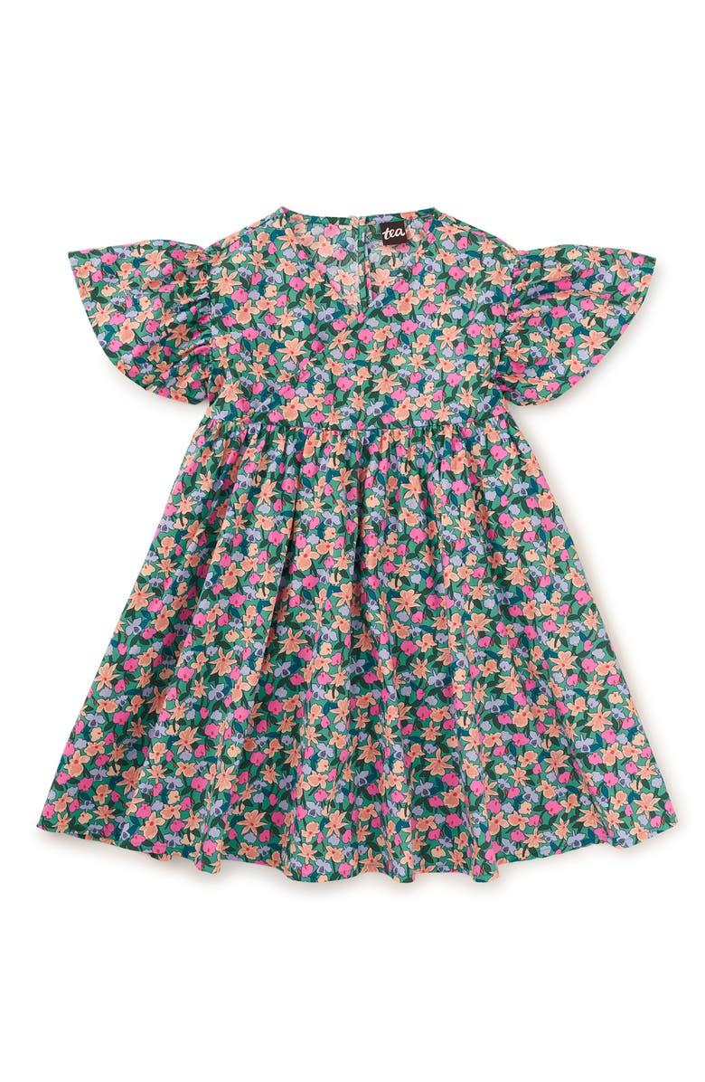 Tea Collection Wrap Neck Flutter Dress, Main, color, Orchid Ditsy