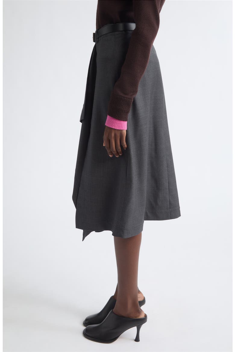 Pleated Asymmetrical Wool Blend Wrap Midi Skirt, Alternate, color, DARK CHARCOAL