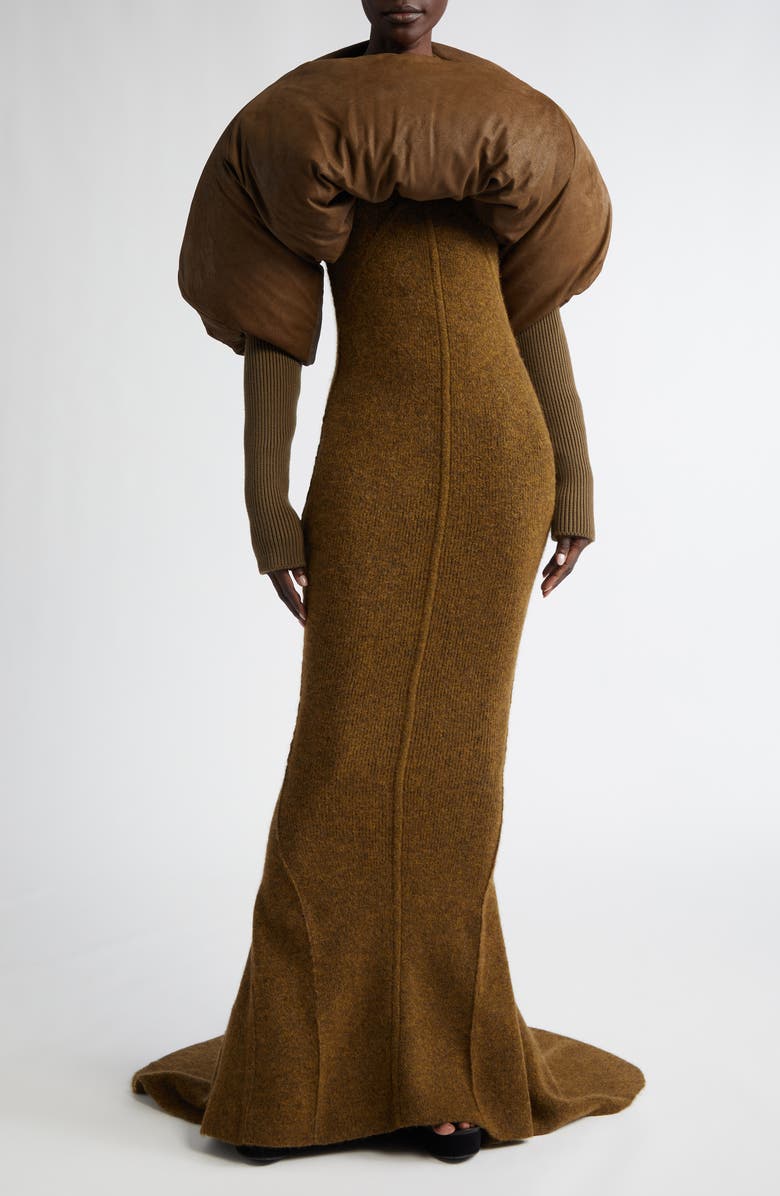 Rick Owens Luna Long Sleeve Open Back Brushed Sweater Dress, Alternate, color, 