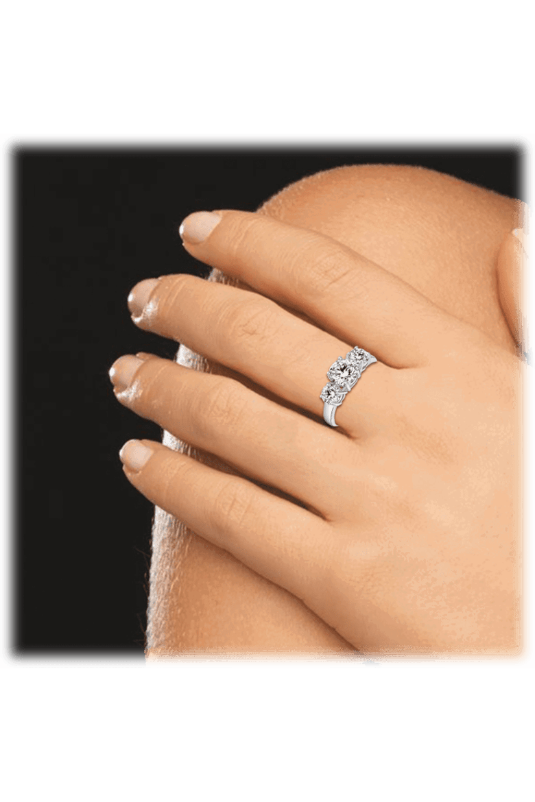 Blair Three Stone Cubic Zirconia Ring, Alternate, color, Silver