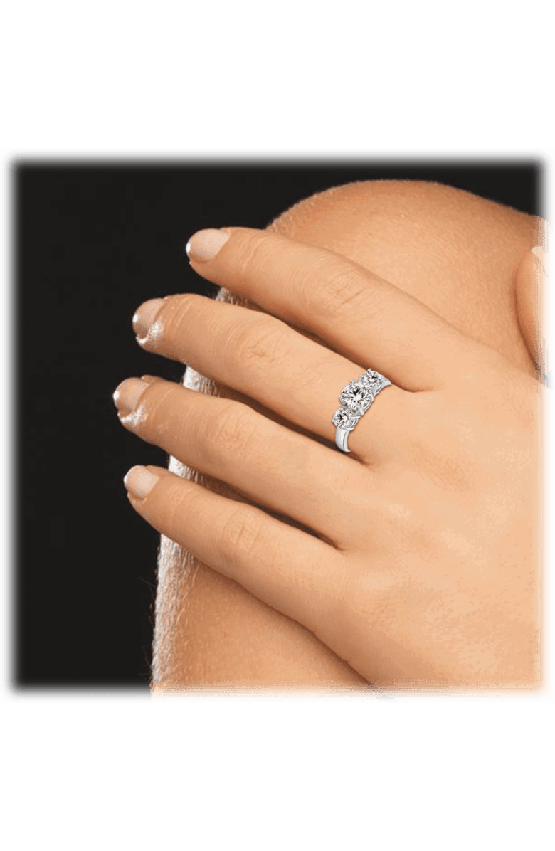 DLORIA Blair Three Stone Cubic Zirconia Ring, Alternate, color, Silver