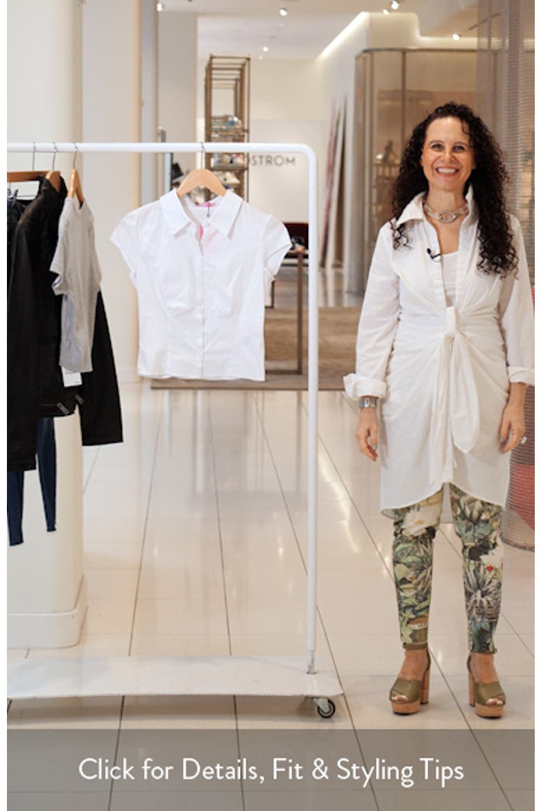 Massie Crop Cap Sleeve Stretch Cotton Button-Up Shirt video