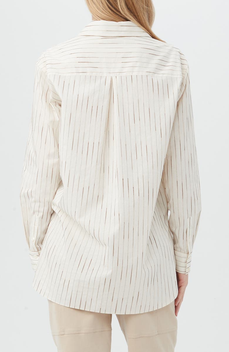 Trina Turk Litsa Silk Blend Button-Up Shirt, Alternate, color, Off White/ Camel