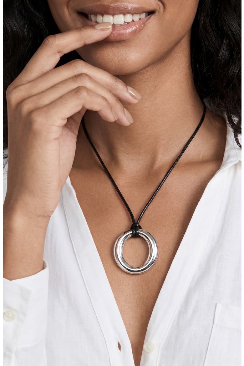 Circle Pendant Cord Necklace, Alternate, color, BLACK
