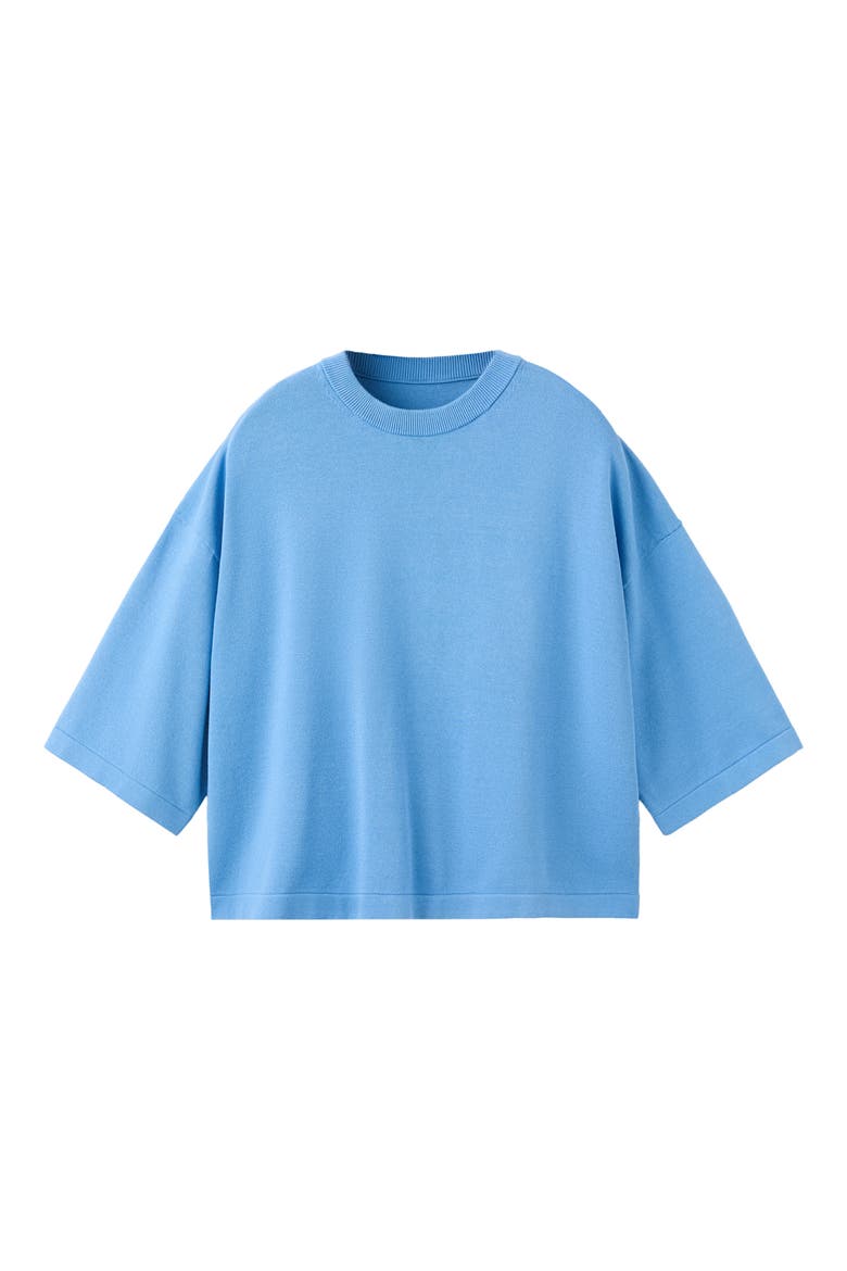 Oversize Elbow Sleeve Cotton Sweater, Alternate, color, BLUE
