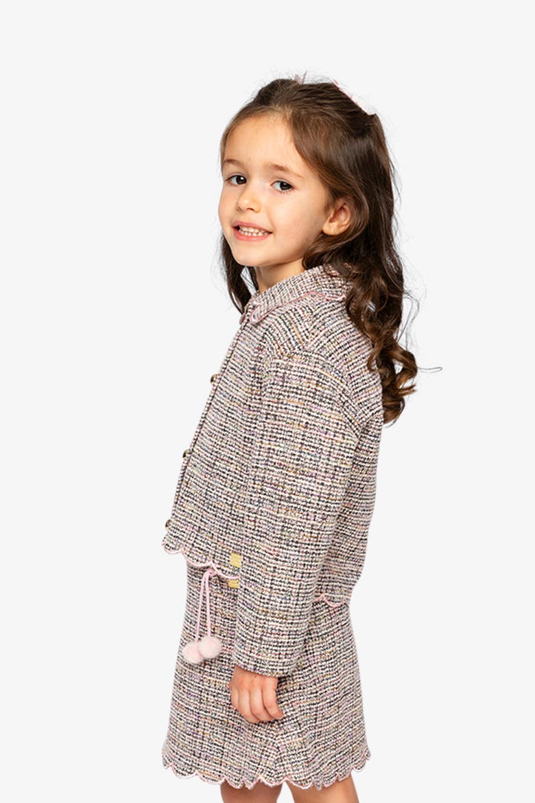 Jacquard Knit Scalloped Collar Button Front Short Jacket, Alternate, color, Pink and Black Knit