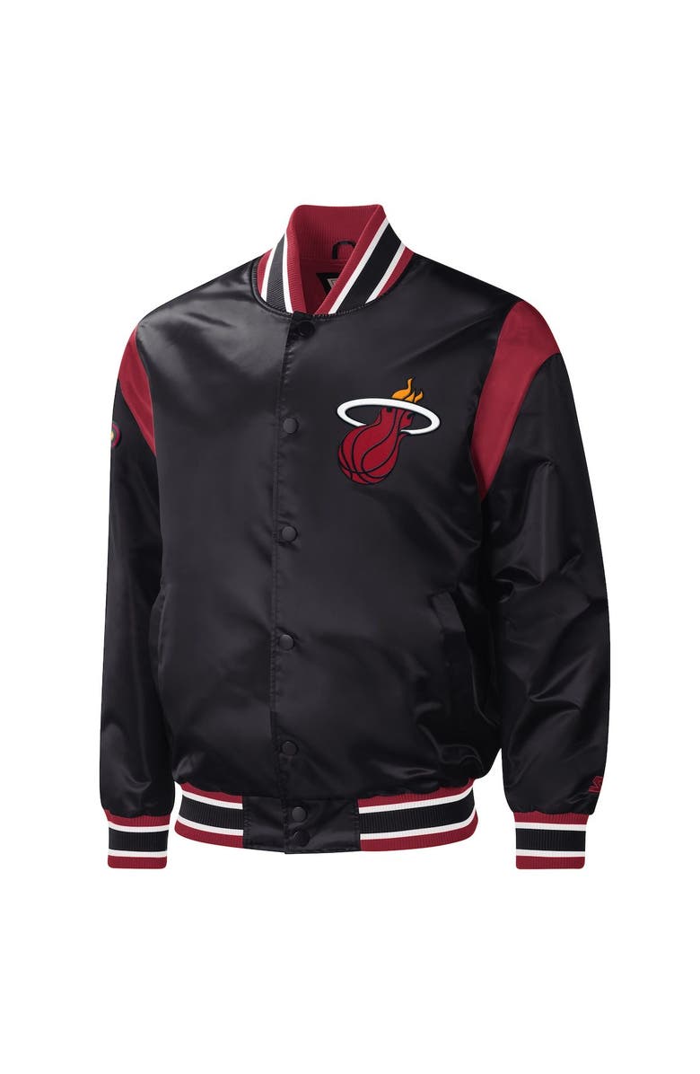 STARTER Men's Starter Black Miami Heat Force Play Satin Full-Snap Varsity Jacket, Alternate, color, 