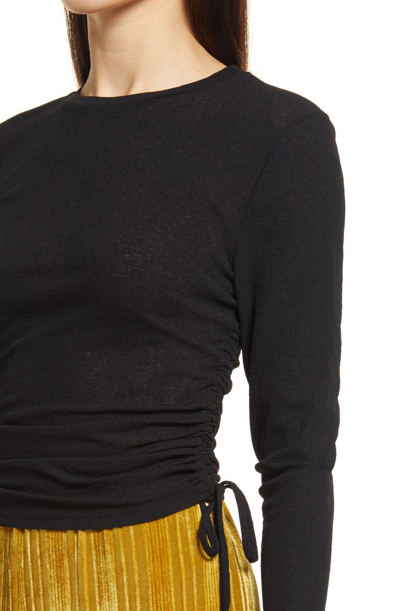 Topshop Side Ruched Mesh Top, Alternate, color,