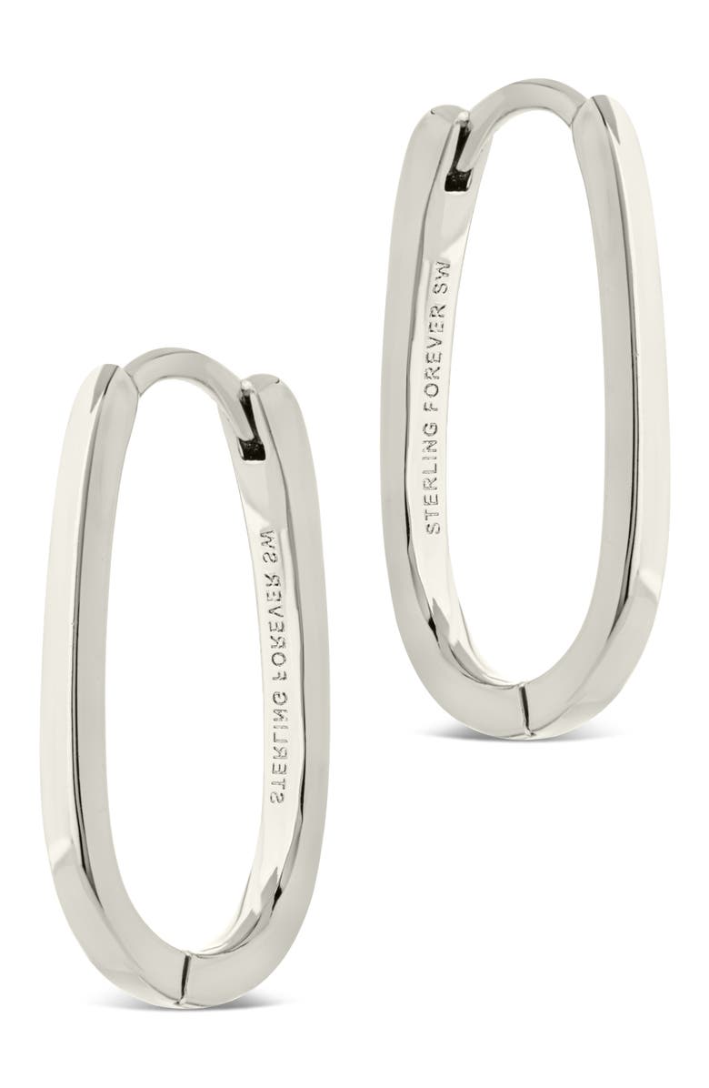 Sterling Forever Zuxana Polished Oval Hoop Drop Earrings, Alternate, color, Silver