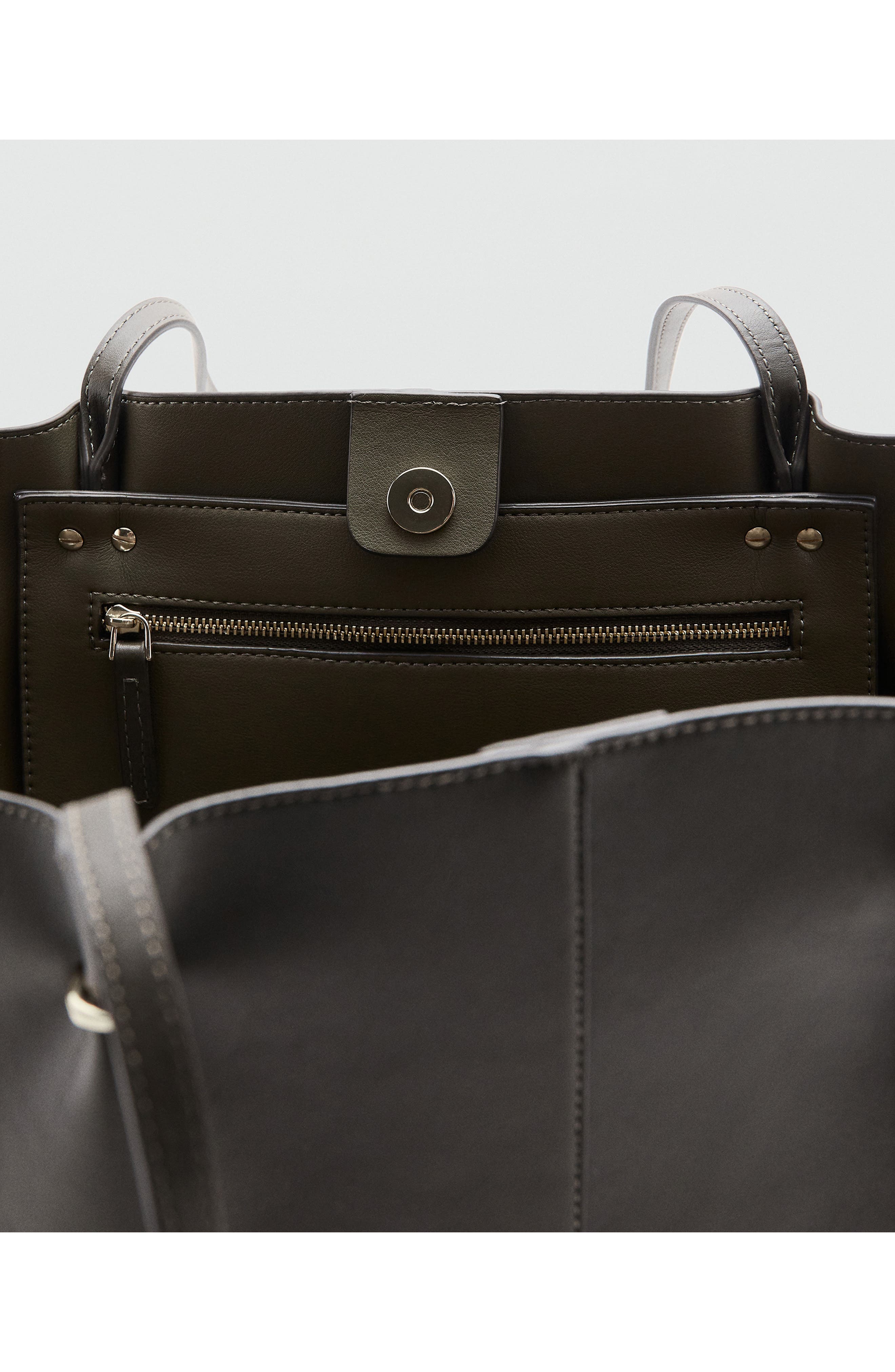 MANGO Faux Leather Shopper Bag, Alternate, color, Khaki Green