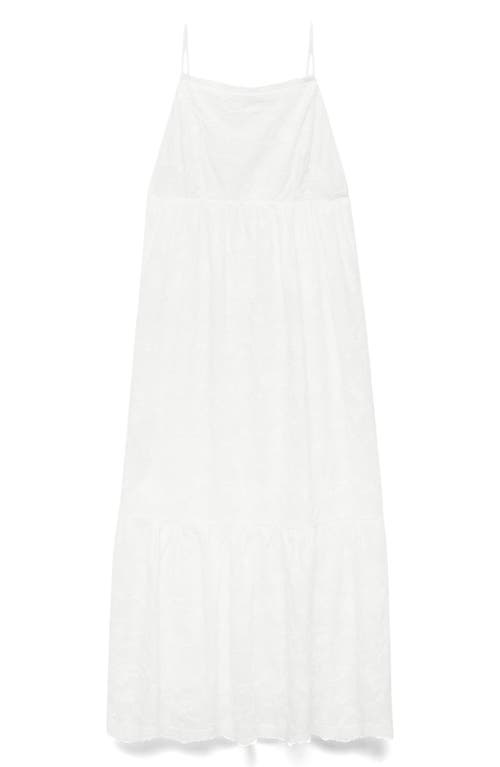 Shop Mango Floral Embroidered Tiered Cotton Midi Dress In White