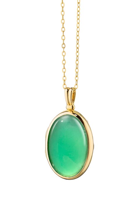 Amelia 18k Gold Green Agate Locket Necklace