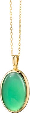 Monica Rich Kosann Amelia 18k Gold Green Agate Locket Necklace