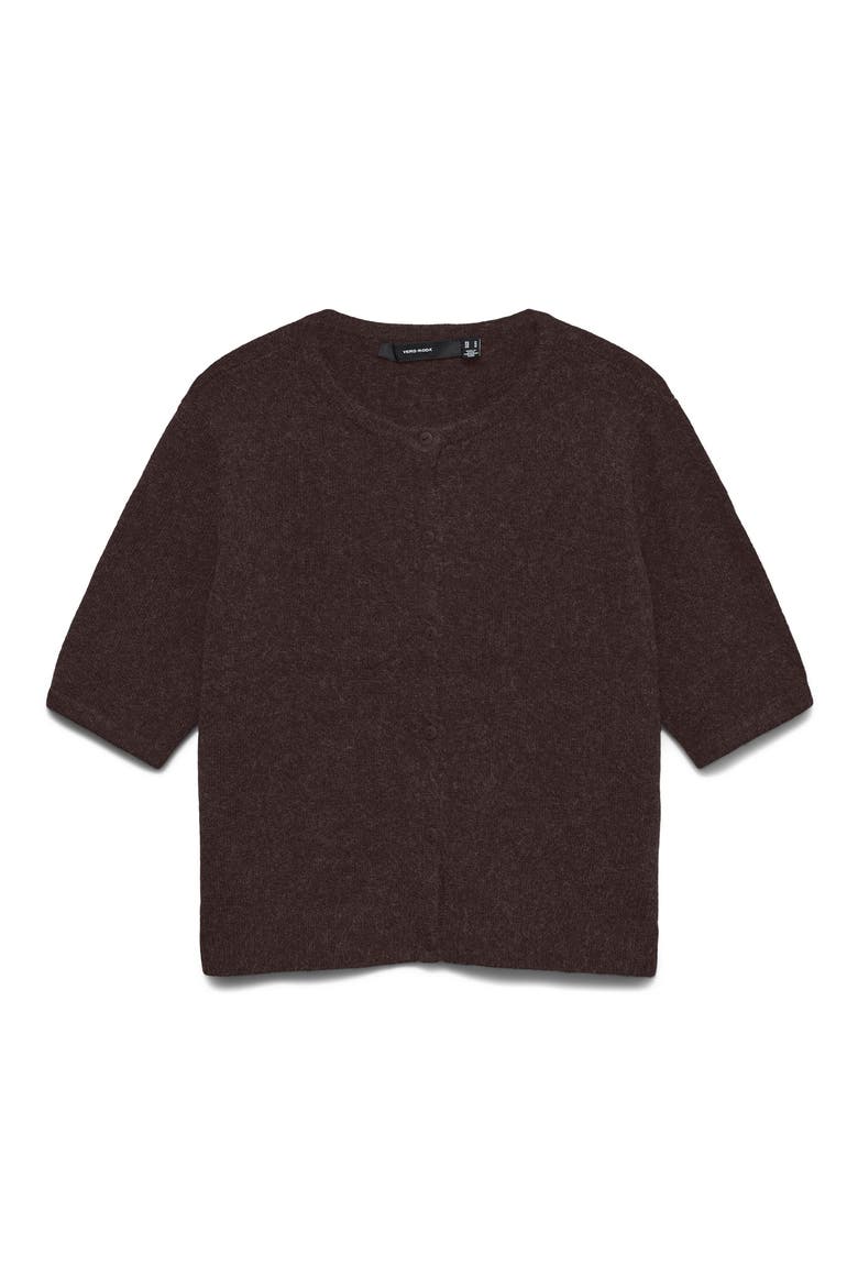 Short Sleeve Button Cardigan, Alternate, color, CHOC TORTE BLACK MELANGE