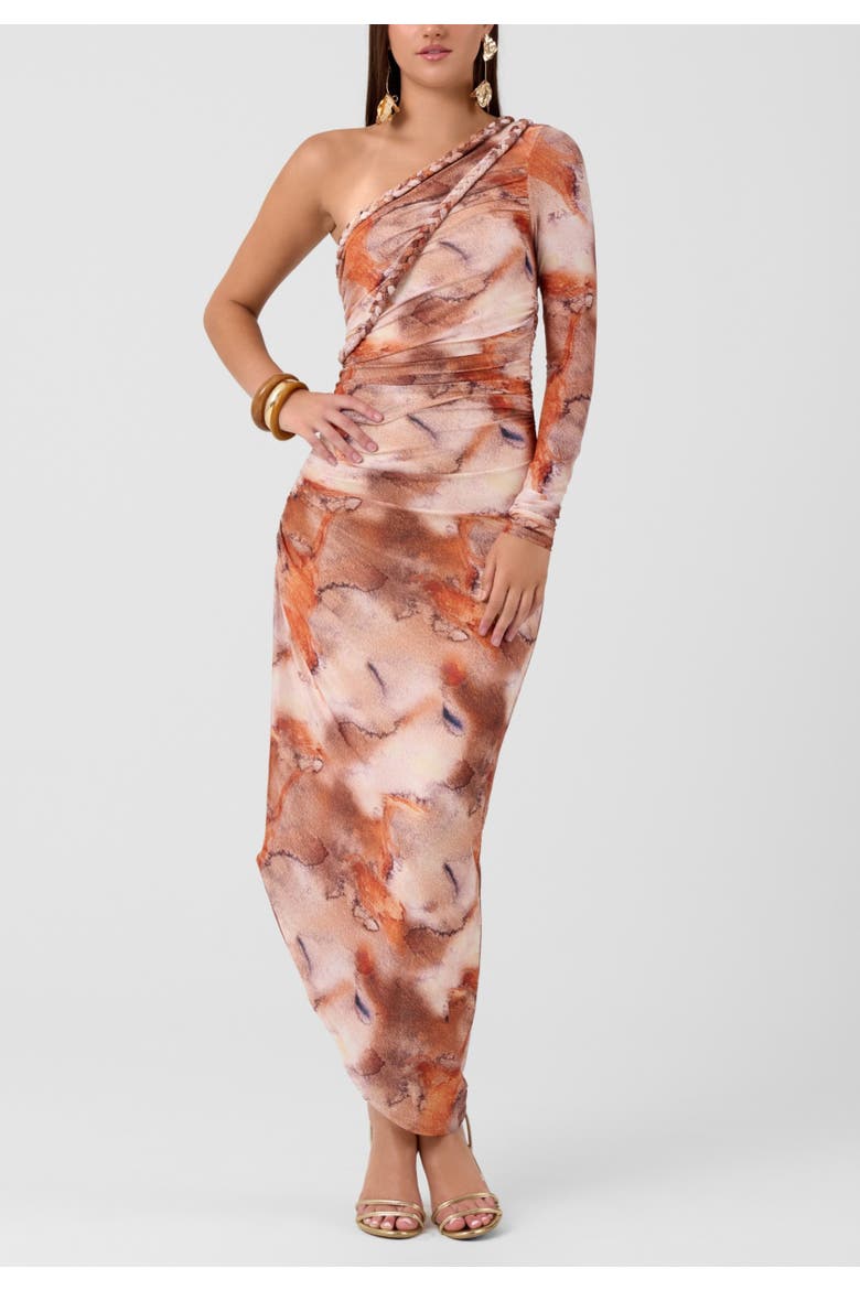 Noa One-Shoulder Midi Dress, Main, color, Spiced Marble