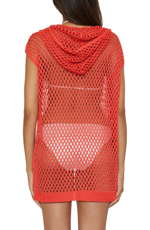 Lucky Brand Morro Hooded Fishnet Cover-up Tunic In Red