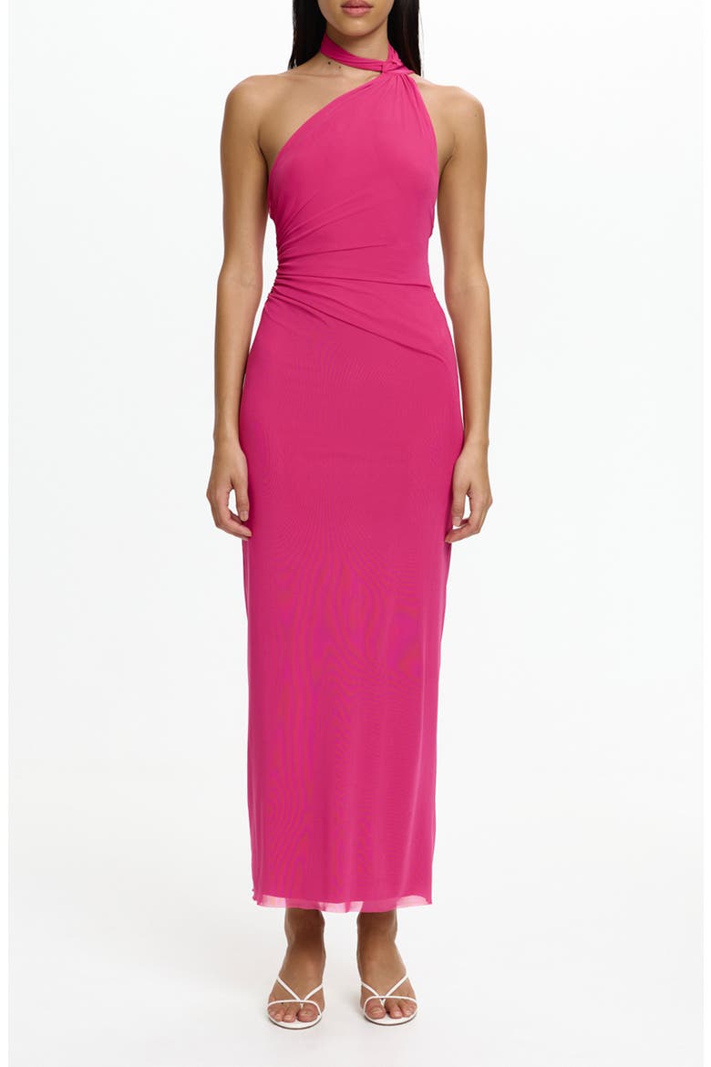 Avni Asymmetric Halter Neck Mesh Gown, Main, color, BERRY