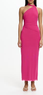 Significant Other Avni Asymmetric Halter Neck Mesh Gown