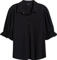 Liverpool Los Angeles Puff Sleeve Knit Snap-Up Shirt