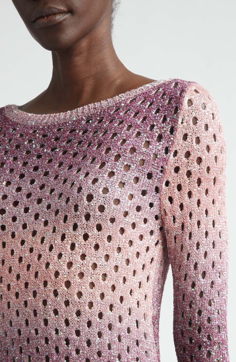 Etro Sequin Embellished Open Stitch Ombré Sweater, Alternate, color, Plum