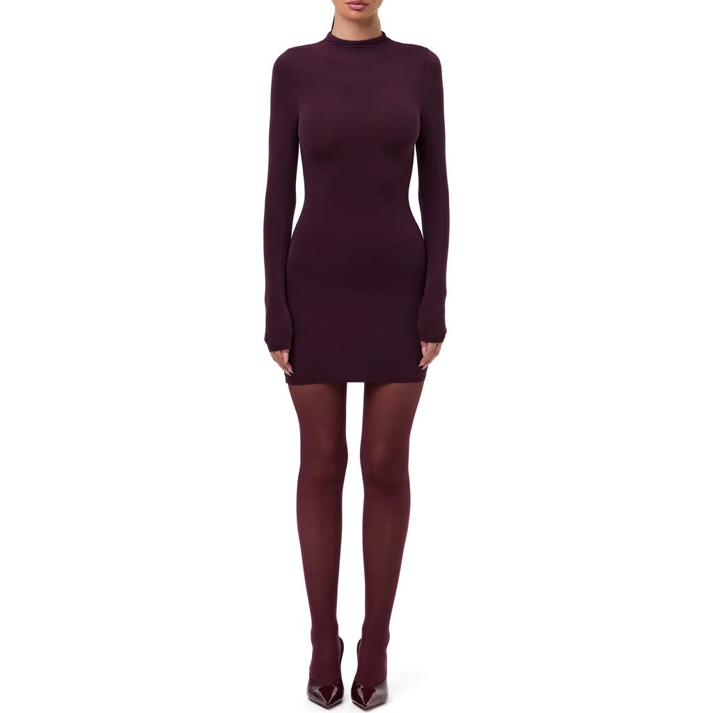 Naked Wardrobe Long Sleeve Mock Neck Minidress In Purple