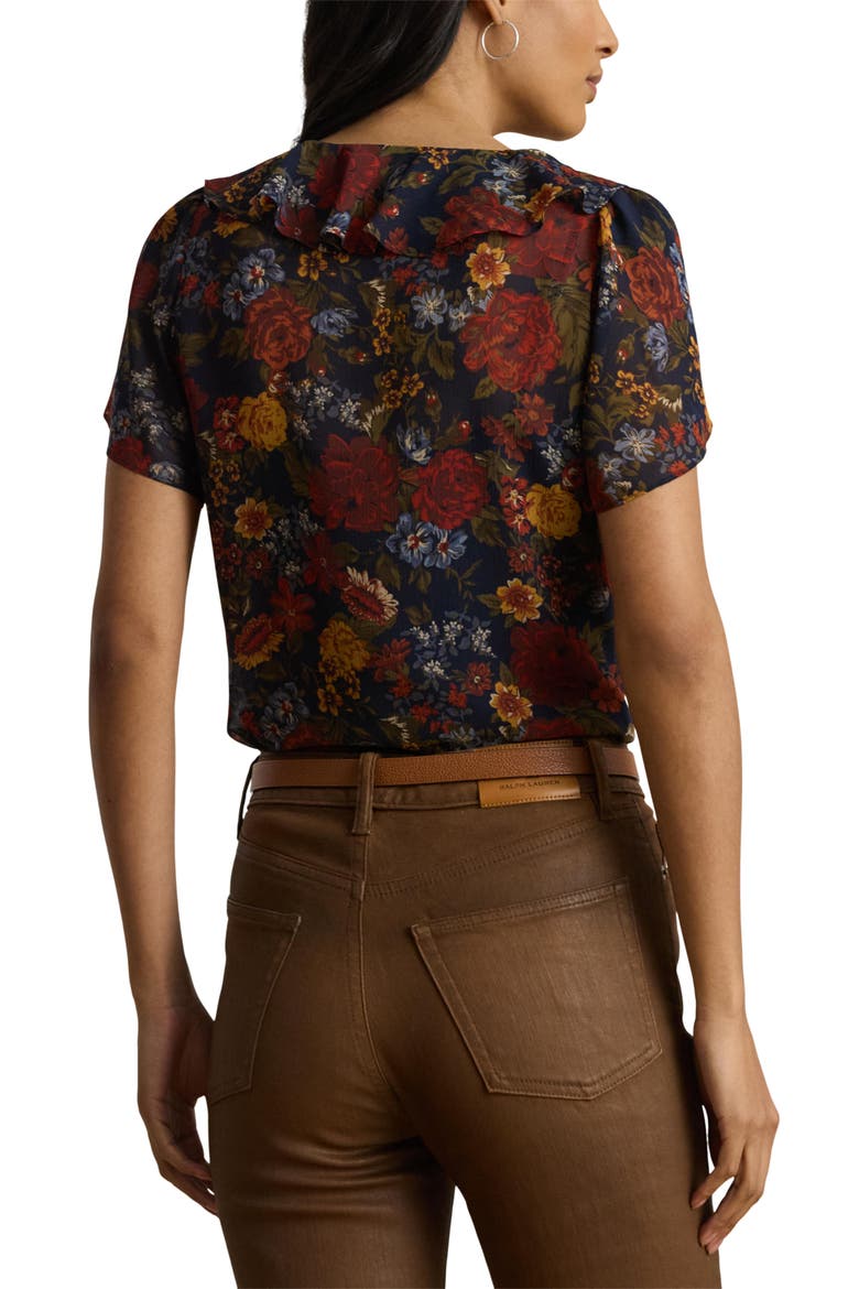 Floral Ruffle Accent Top, Alternate, color, NAVY MULTI