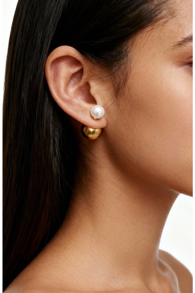 Duo Studs Earrigns, Alternate, color, Gold & White