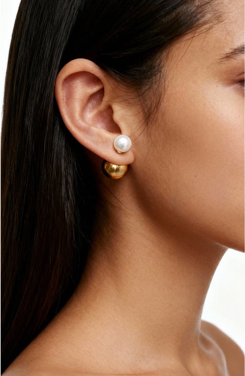 RC RETRO CHIC Duo Studs Earrigns, Alternate, color, Gold & White