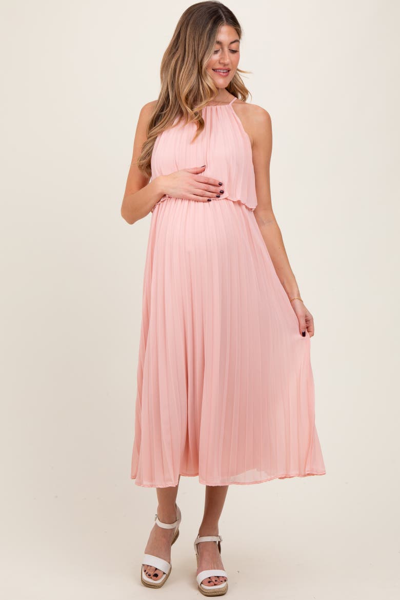Pleated Woven Midi Dress, Main, color, Pink