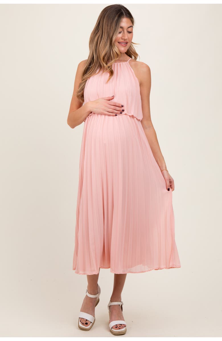 PinkBlush Pleated Woven Midi Dress, Main, color, Pink