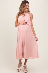 PinkBlush Pleated Woven Midi Dress