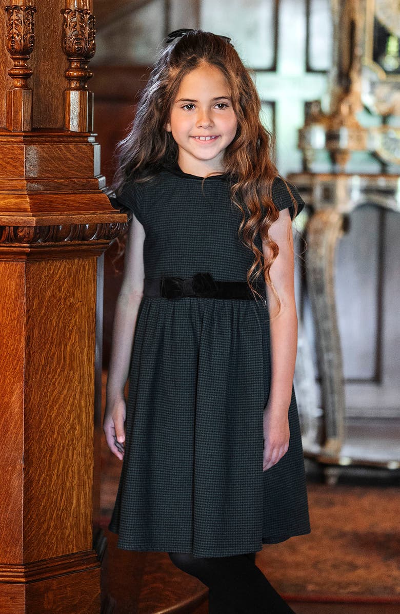 Hope & Henry Kids' Organic Flutter Sleeve Peter Pan Collar Party Dress, Alternate, color, Scottish Houndstooth