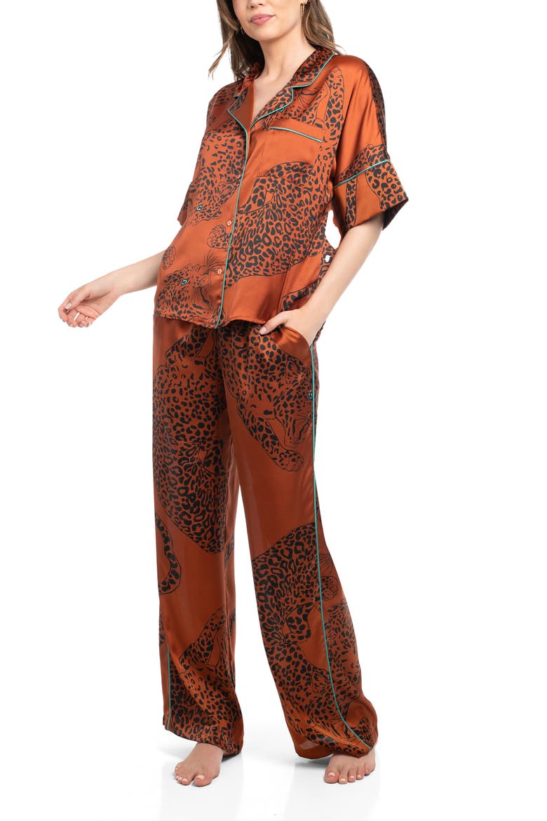 Tiger Print Satin Pajamas, Main, color, RUST