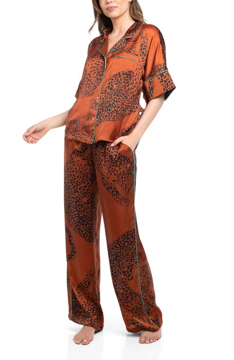 Tiger Print Satin Pajamas