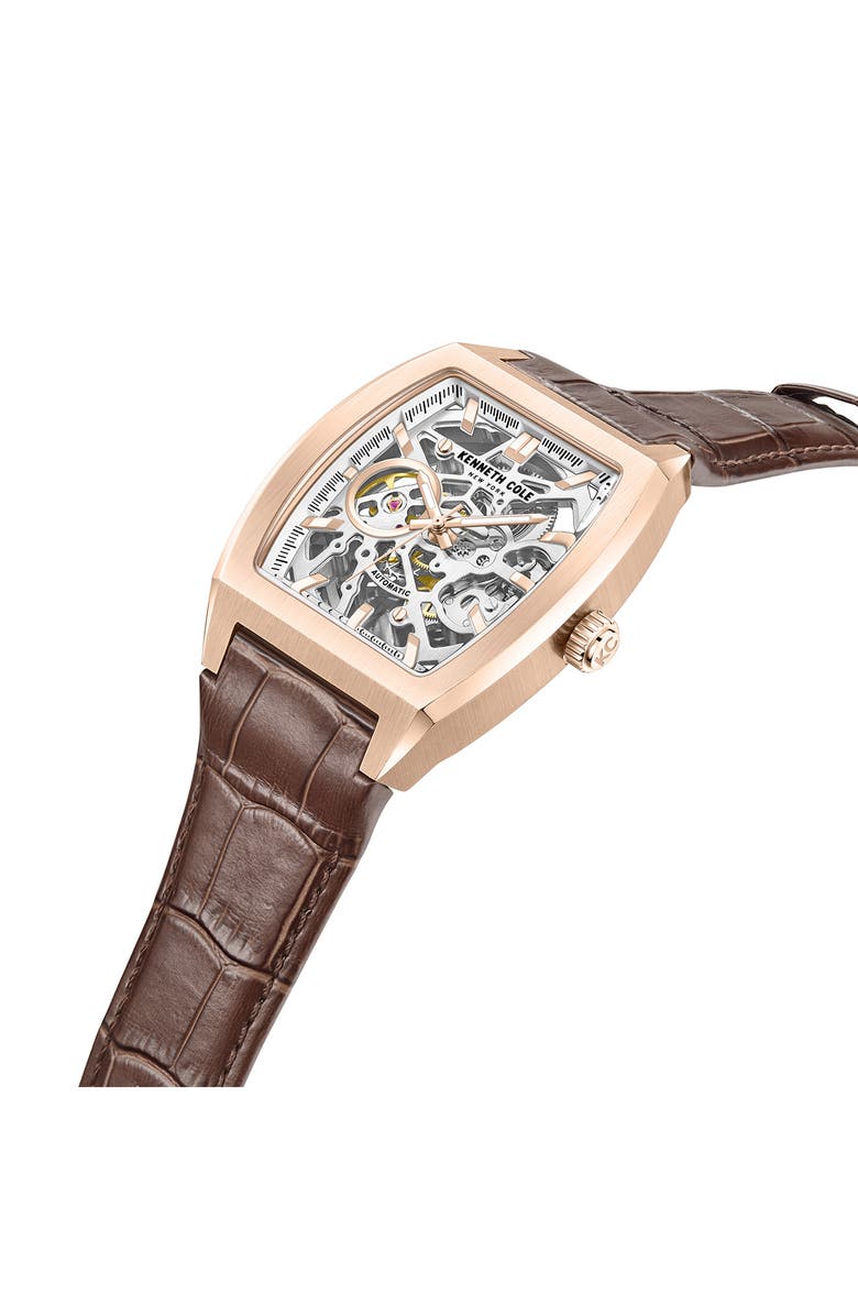Kenneth Cole Automatic Leather Strap Watch, 40mm, Alternate, color, 