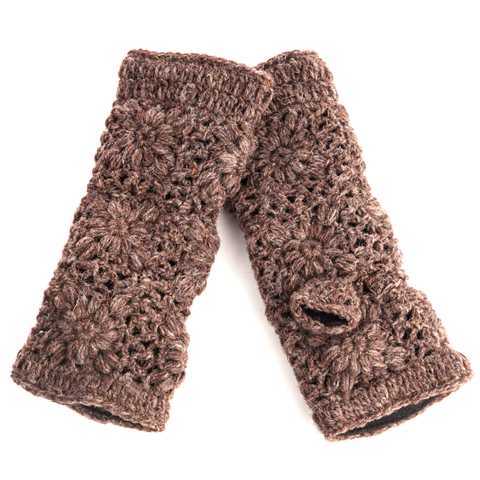 Flower Hand Crochet Fingerless Gloves