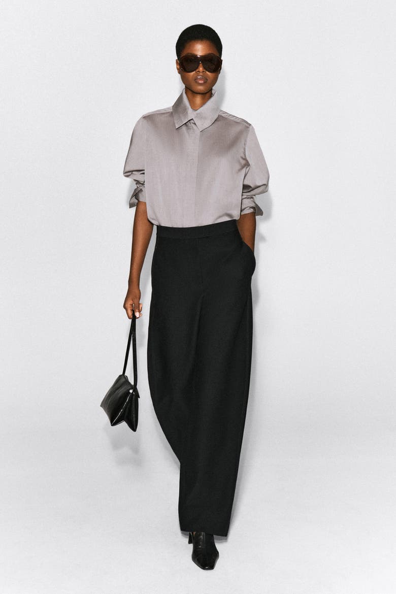 Topstitched Barrel-leg Pants, Alternate, color, BLACK
