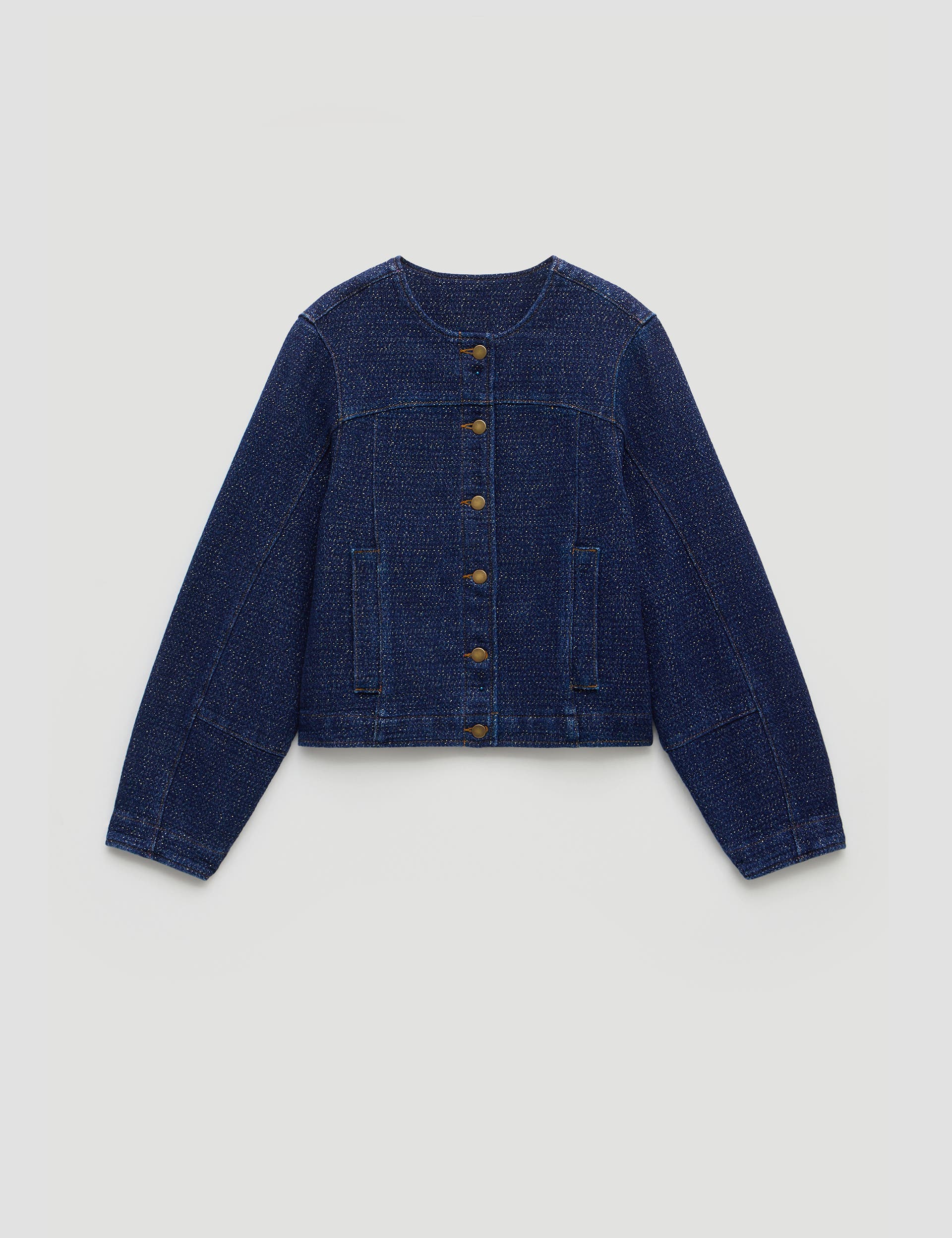 Collarless Lurex Denim Jacket - image 2