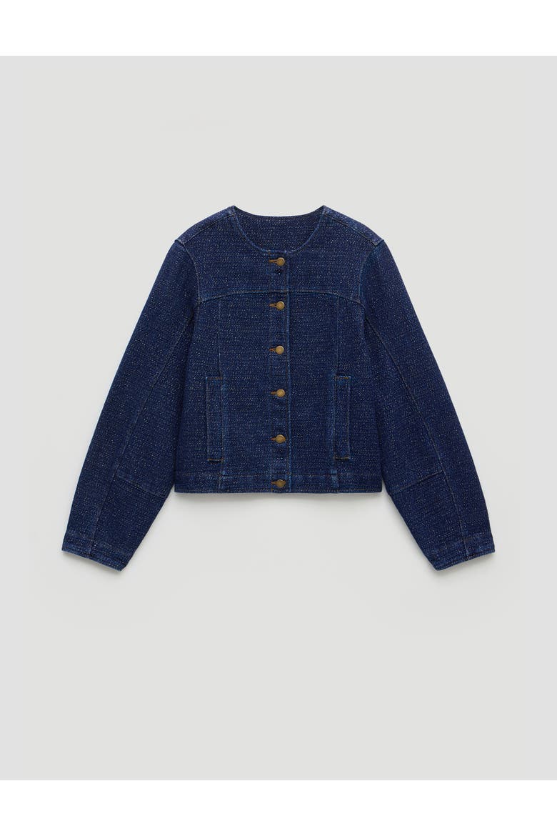 Collarless Lurex Denim Jacket, Alternate, color, Indigo Gold