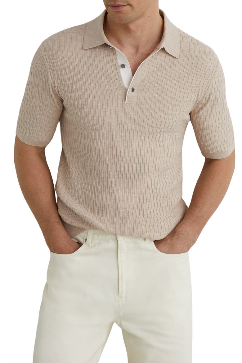 Era Basket Weave Knit Polo Sweater, Main, color, OATMEAL BROWN