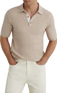 Reiss Era Basket Weave Knit Polo Sweater
