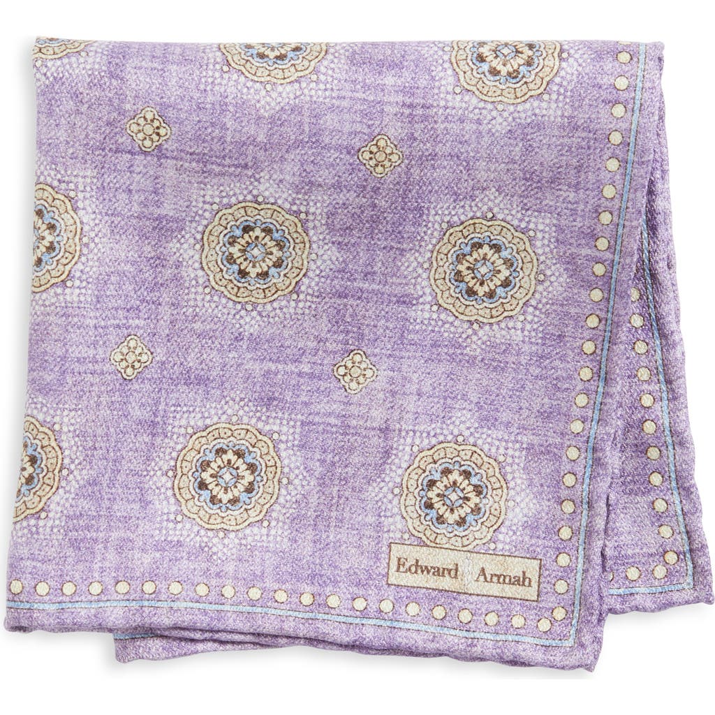 Shop Edward Armah Paisley & Medallion Reversible Silk Pocket Square In Lavender